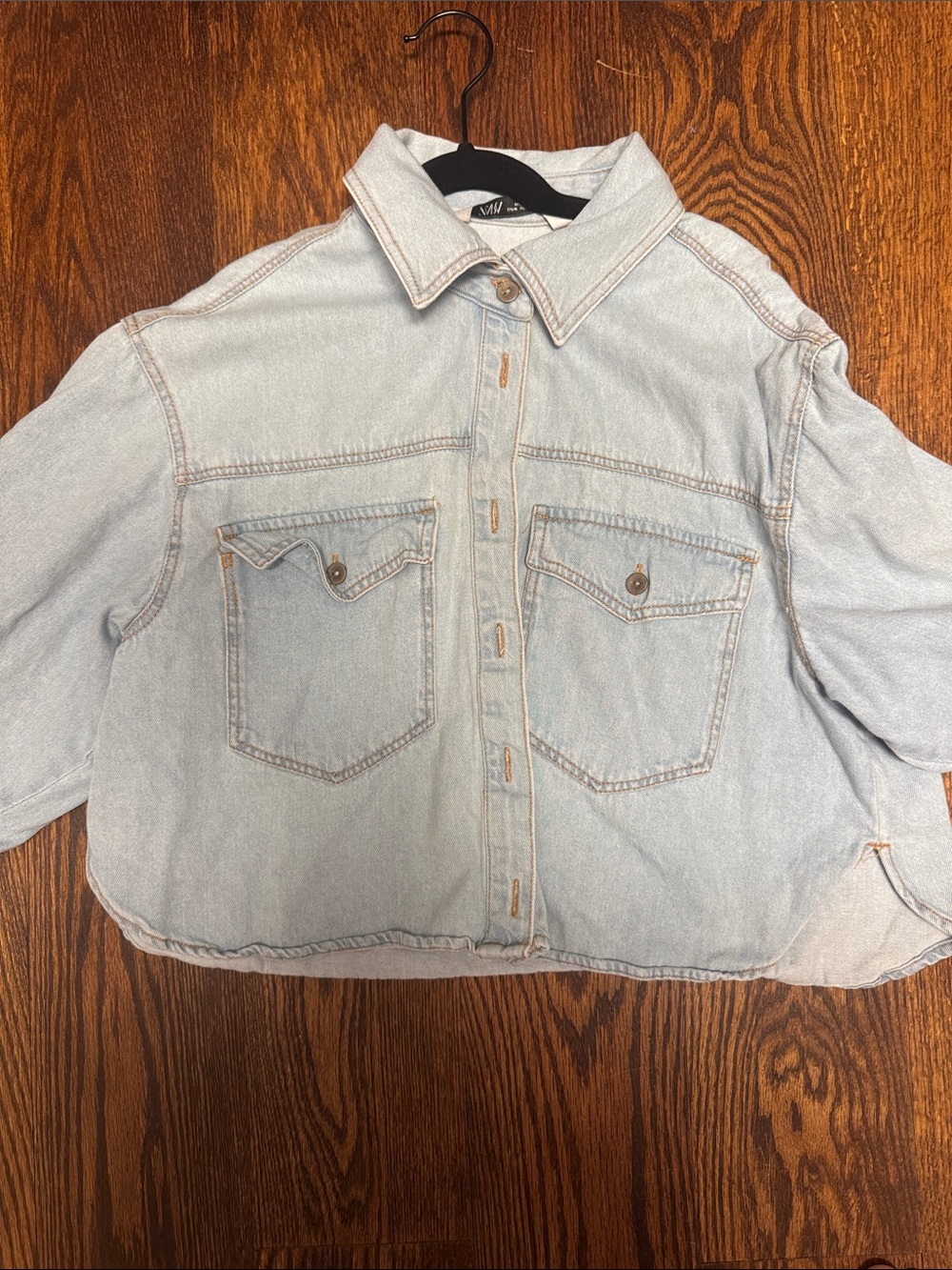 Zara Light Blue Denim Button-Down Shirt Jacket for women